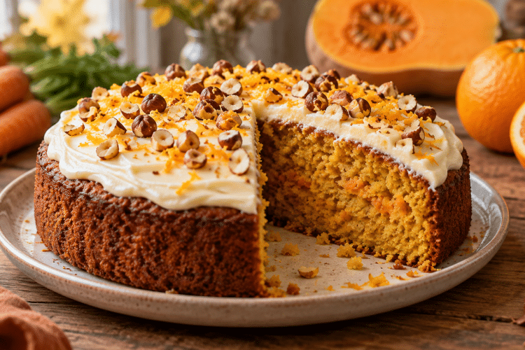 Ce gâteau carotte-potimarron cache une mie tendre sous son glaçage à l’orange